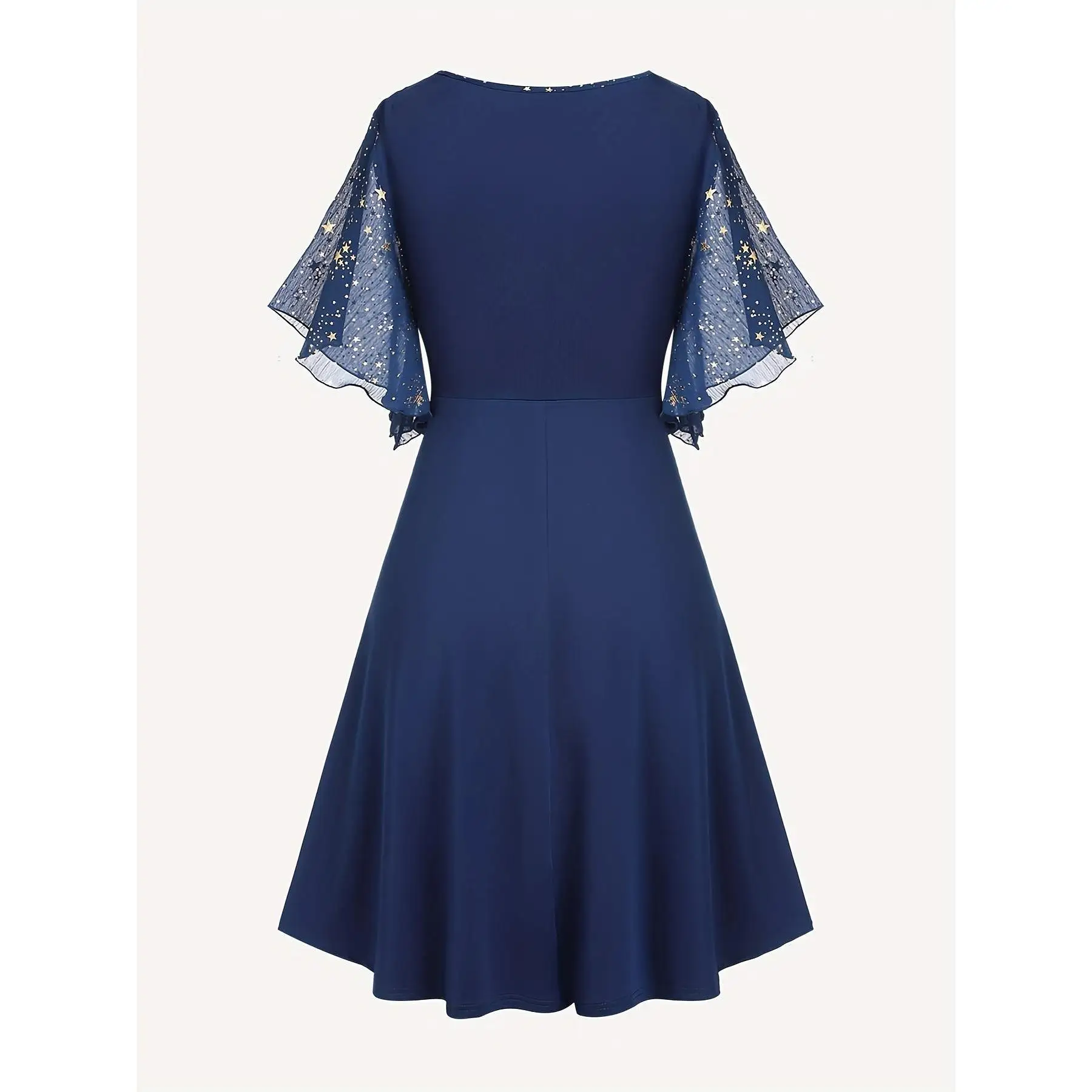 Fashion women's plus size explosions star print button pocket pleats butterfly sleeve elegant temperament dress