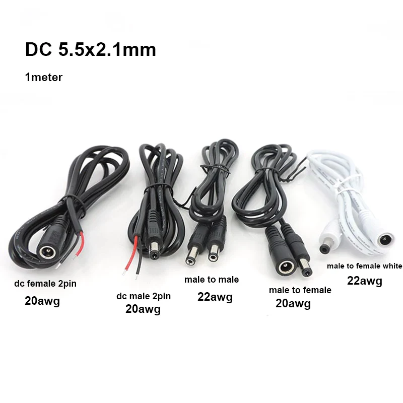 5.5mm x 2.1mm DC male to female male Extension Cable 1m Jack Plug Connector Wires For CCTV AC Power Adapter W1