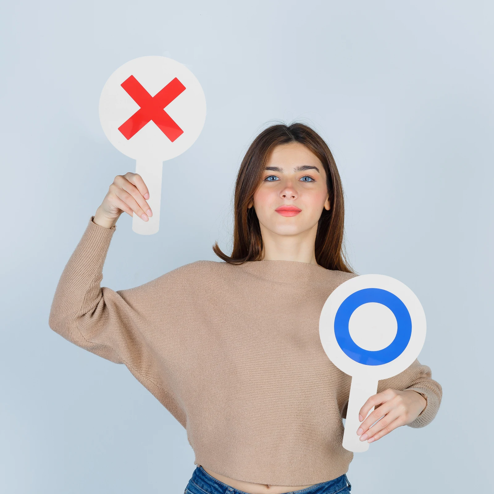 

2pcs Handheld Answer Paddles Double-Sided Cross Circle Design Classroom Voting Tool True False For Teachers