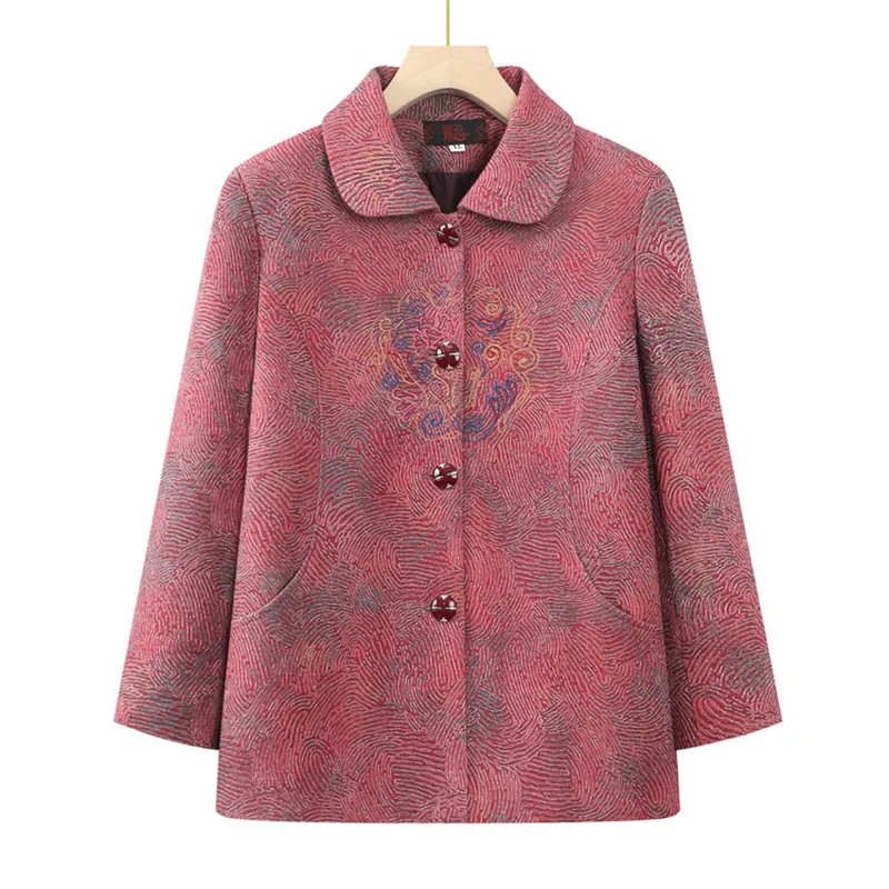 New In Outerwears Vintage Printed Women Winter Coats Loose Single-breasted Middle Aged Mother Jacket Grandma Woolen Overcoat