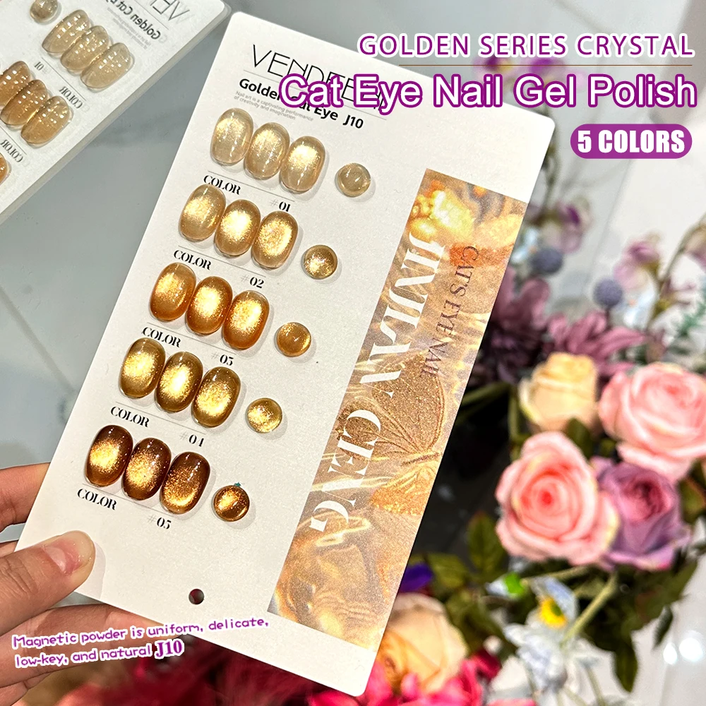Vendeeni 5 Farben/Set Goldener Katzenaugen-Gel-Nagellack TPO HEMA-FREI Glitzer Kristall Magnetischer UV-Soak-Off-Gel-Lack mit Display – Detail 8