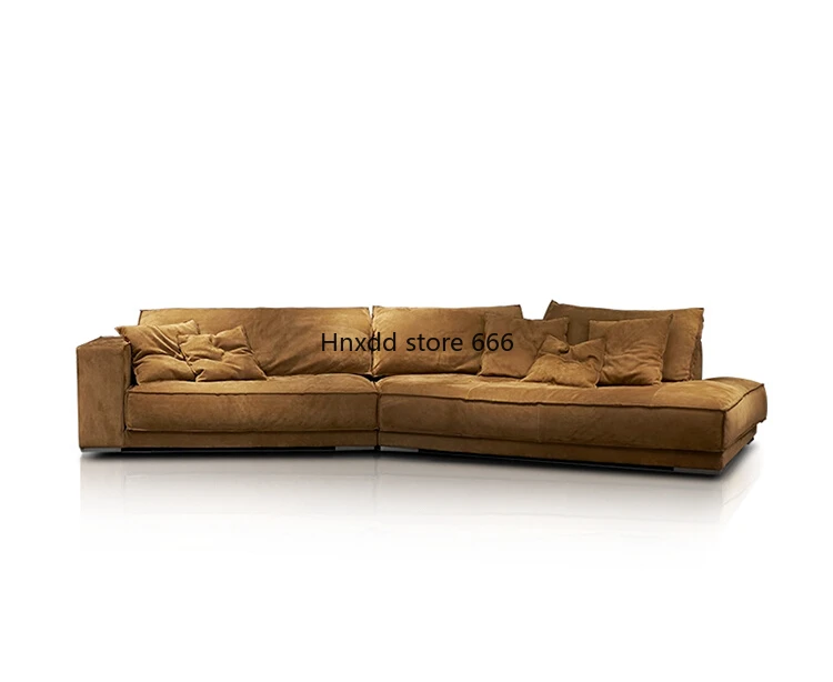 Italian light luxury minimalist special-shaped corner large flat-layer frosted leather sofa