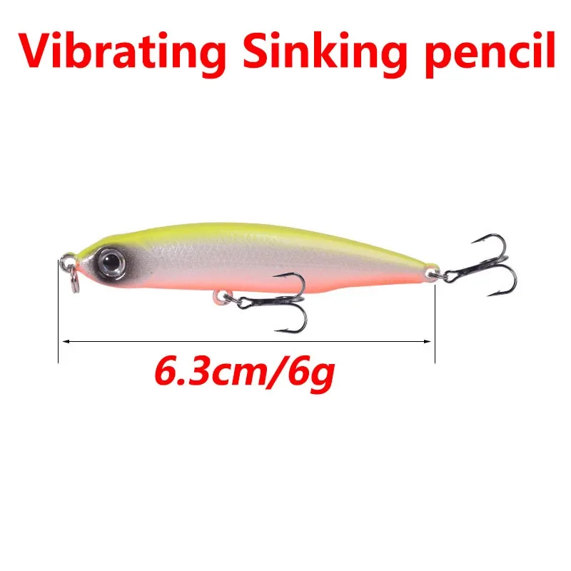 1 Pc Sinking Micro Pencil Fishing Lures 6.3cm 6g Long Throw Vibration Wobbler Artificial Bait for Trout Mackerel Shad Sea Bass