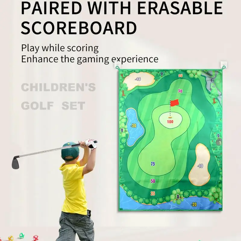 Kids Golf Chipping Game Portable Golf Hitting Training Mat Practice Stick Chip Games Set With Golf Club For Adults And Family