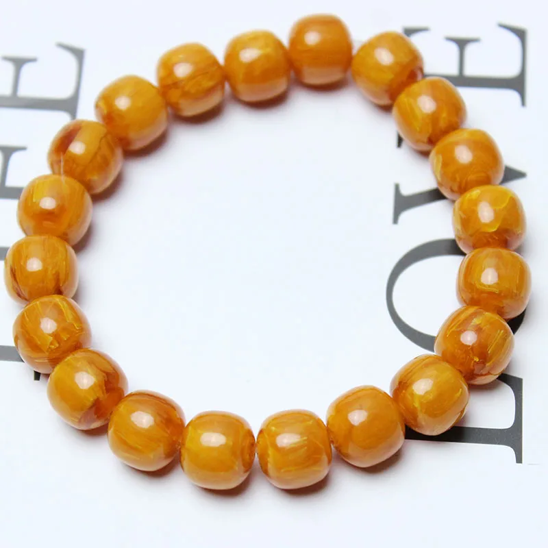 Amber Mineral Amber Old Beeswax Original Stone Barrel Shape Men Energy Gifts JewleryYellow Round Beads Buddha Bracelet 10mm