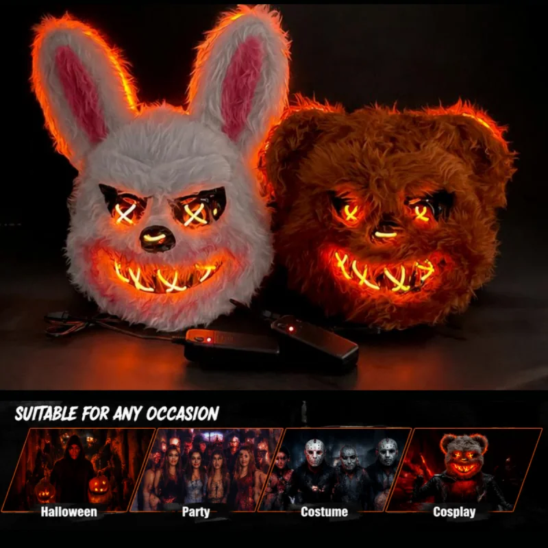 Halloween Leuchtende Maske Kaninchen Ro Bär Cosplay Requisiten LED Tanzparty Gruselmaske Halloween Kreative Cartoon-Tiermaske – Detail 4