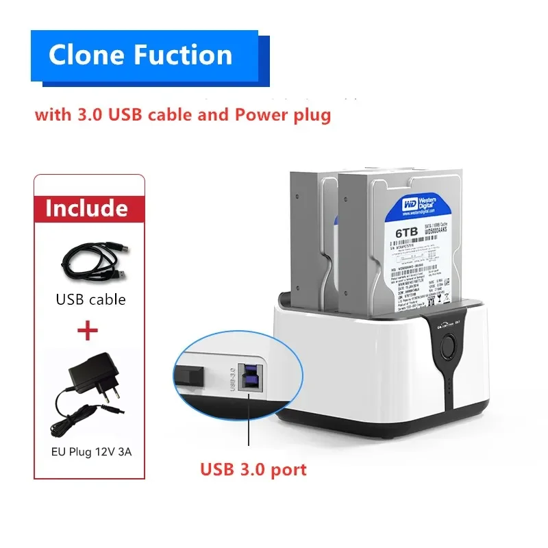   Blueendless 2-bay HDD Box Case HDD Docking Station SSD-behuizing dual bay offline kloon SATA naar USB 3.0-adapter voor 2,5 3,5 SSD-schijf