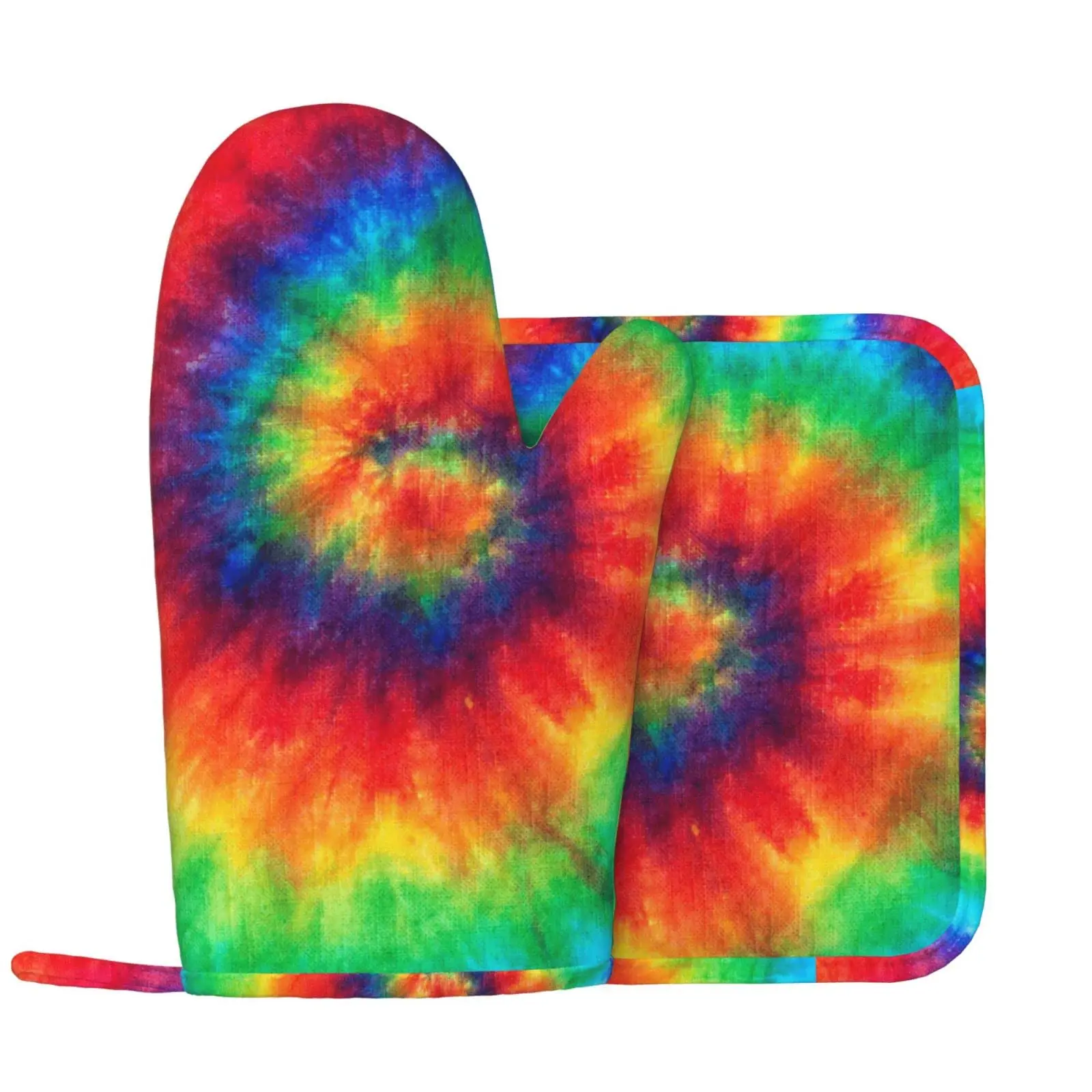 

Rainbow Tie Dye Swirls Oven Mitts and Pot Holders Sets Non-Slip Heat Resistant Kitchen Glove Pot Pad for Cooking Baking Grilling