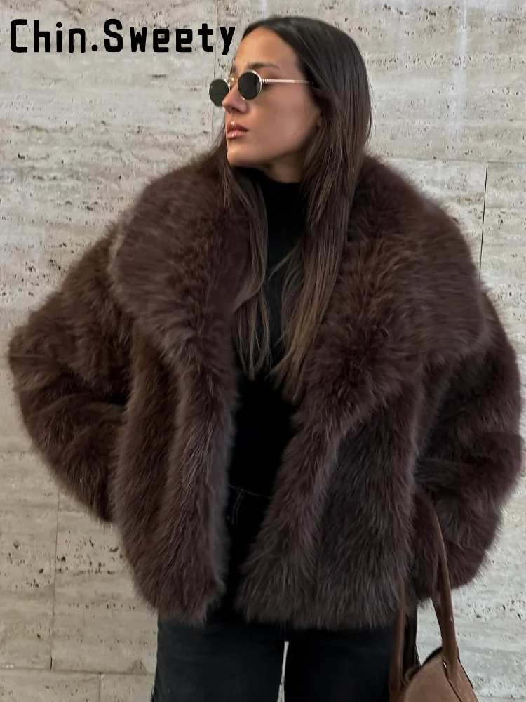 Модное серое пальто из искусственного меха, женская свободная уличная верхняя одежда с лацканами и длинными рукавами, осень-зима 202, женская пушистая теплая верхняя одежда, новинка Модное серое пальто из искусственного меха, женская свободная уличная верхняя одежда с лацканами и длинными рукавами, осень-зима 202, женская пушистая теплая верхняя одежда, новинка