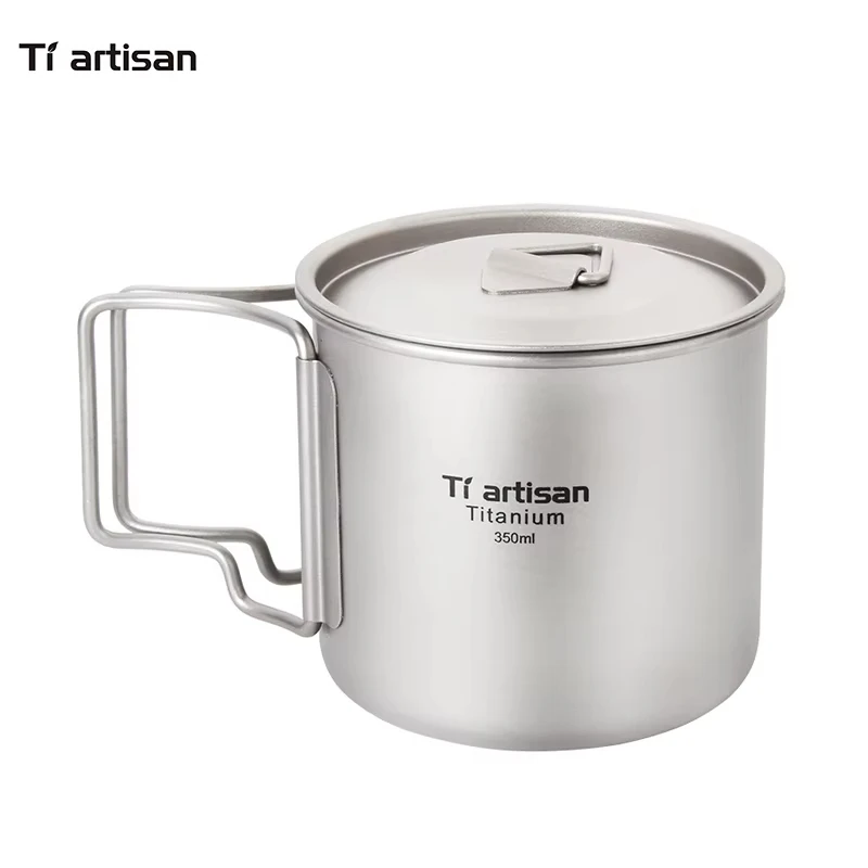 Tiartisan Outdoor Titanium Lichtgewicht Draagbare Thee Koffiekopje Opvouwbare Handgreep Camping Watermok voor Wandelen Reizen - afbeelding 2