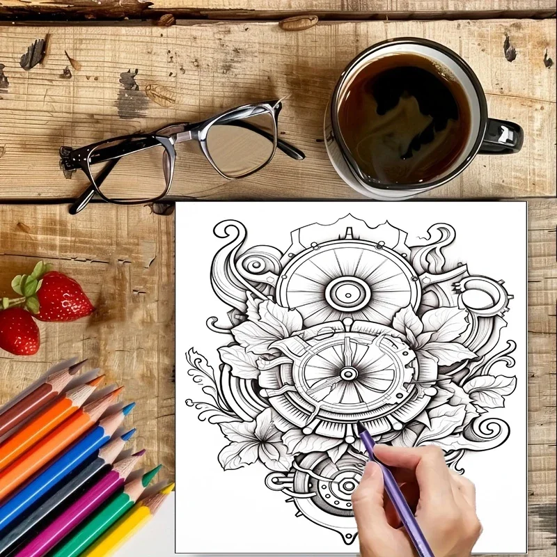 Coloring Book Steampunk Flowers for Adult Colouring Book, Birthday Day Gift, Back to School Supplies, Adults Cute Drawing Book view 4