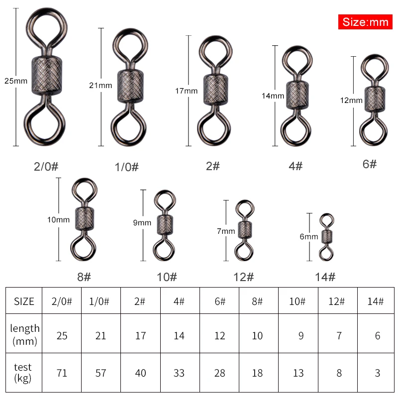 MEREDITH Rolling Barrel Girelle Confezione da 50 Girelle da pesca Girelle per acqua salata Attrezzatura da pesca Girelle in acciaio inossidabile Black Nickel