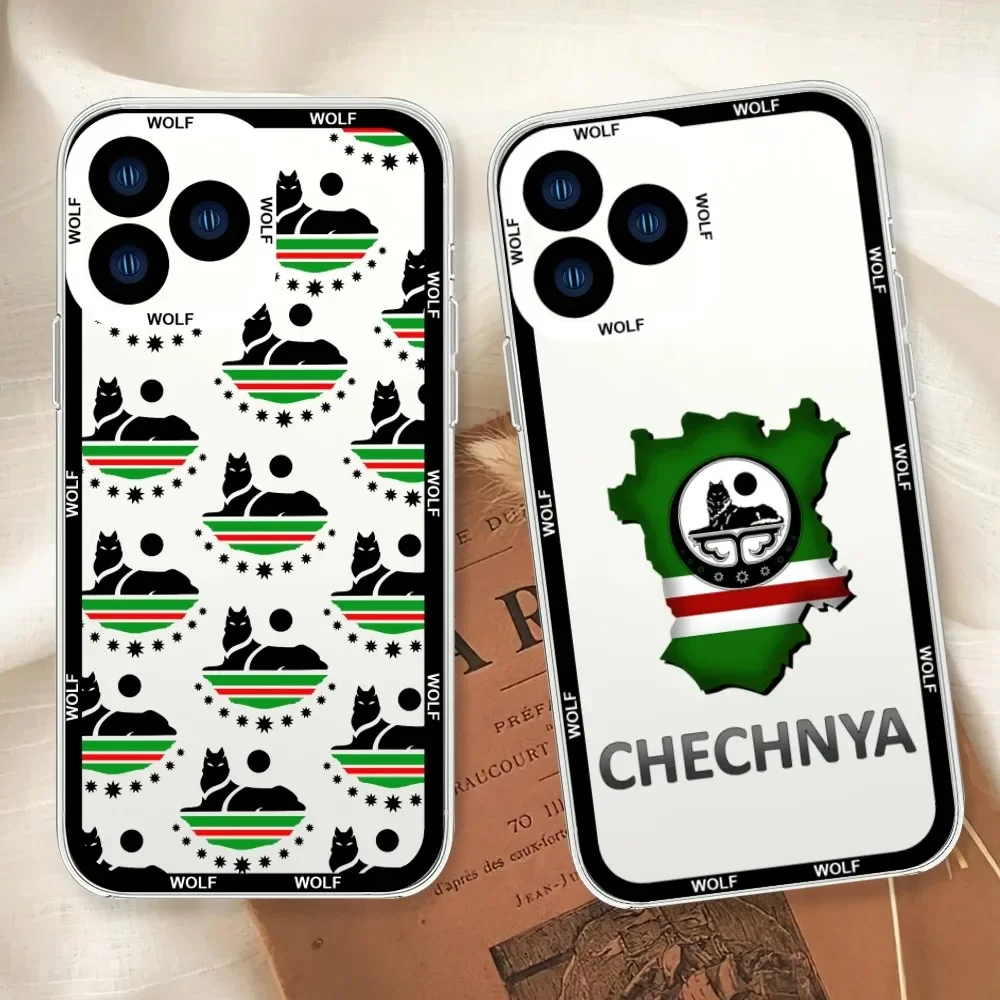 Chechnya Wolf Chechen Flag Phone Case For iphone 11 12 13 14 15 Mini Plus Pro Max Transparent Shell