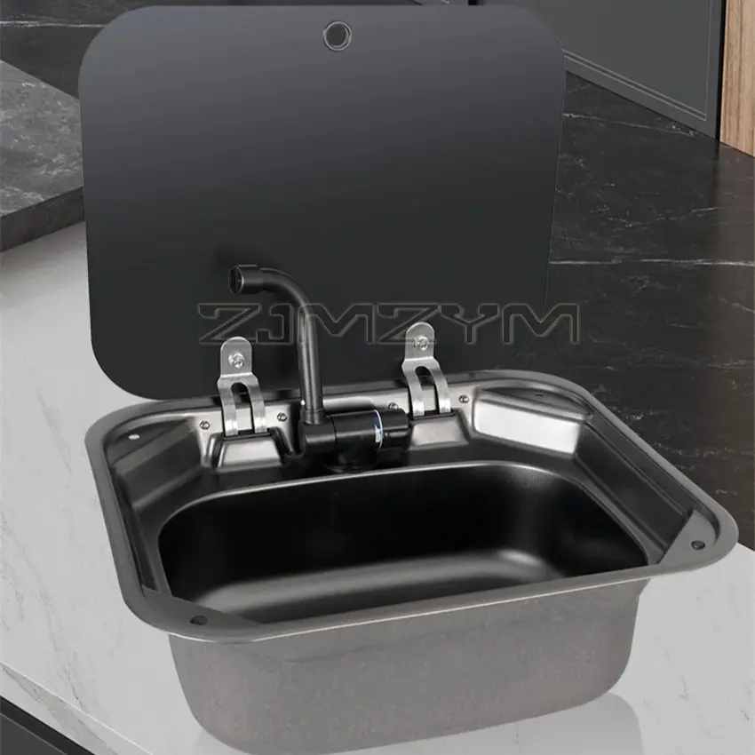 RV Sink With Lid Kitchen Sink 304 Stainless Steel Folding Flip Cover  Square Sink Modification view 4