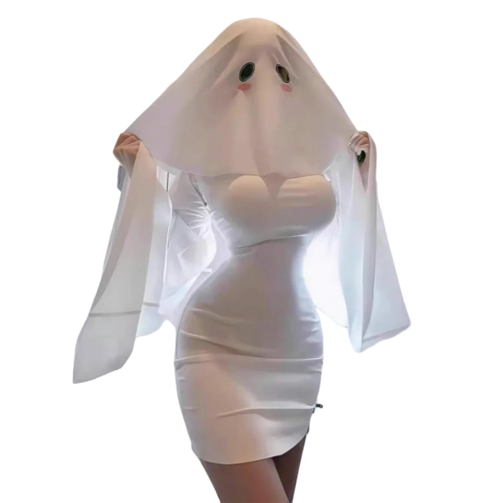 Female Ghost Cosplay Costume Scare Face Cape Outfits Halloween Female Ghost Cos Comic Exhibition Clothes