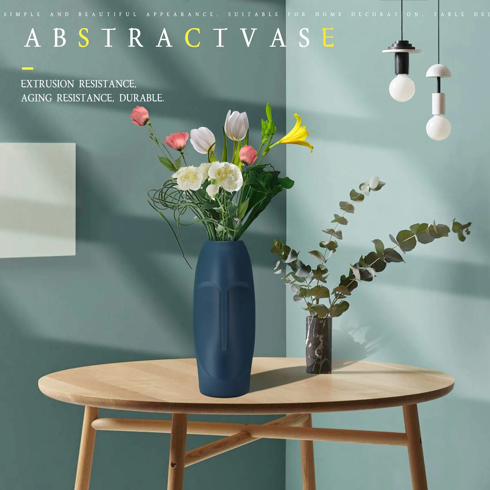 2026 Trend-Nordic Minimalist PE Abstract Vase Human Face Display Room Decorative Figue Head Shape Vase-Blue