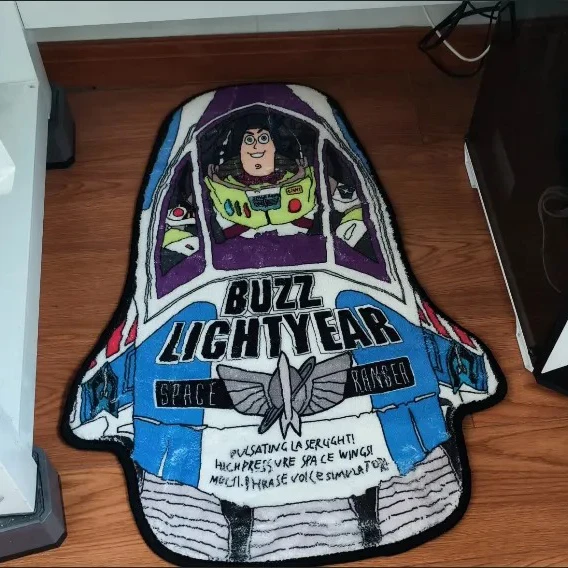 Toy Story Buzz Lightyear Plush Rug Cartoon Anime Buzz Lightyear Spacecraft Carpet Kids Bedroom Decorative Rug Home Decor