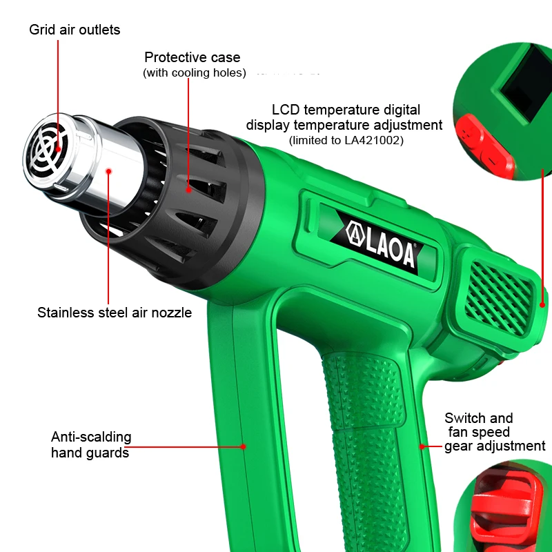 LAOA Hot Air Gun 2000W Digital Heat Gun Car Film Variable Temperature for Shrink wrapping Paint Remover/Stripper Thermal Blower