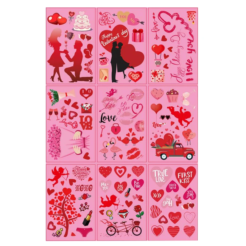 Valentine Windows Stickers 103Pcs PVC Double Sided Heart Cupid Couple Kiss Ballons Printed Glasses Tile Stickers