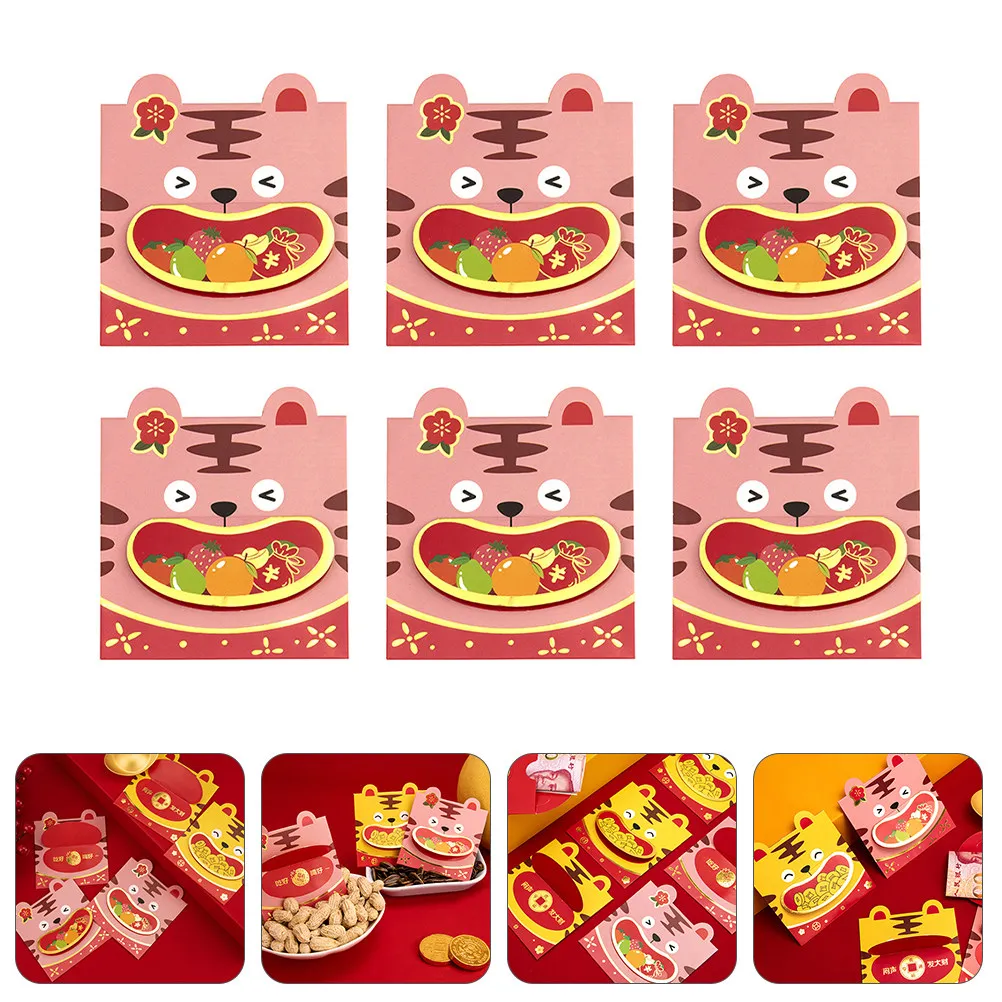 

6pcs Red Envelopes Paper Money Pocket Spring Festival Gifts Stickers Card Child Birthday Prosperity