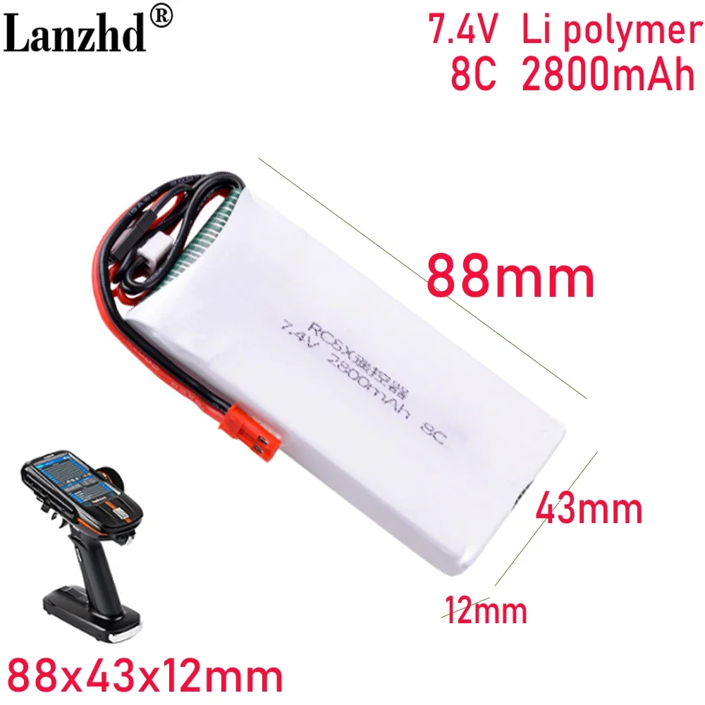 

7.4V 2S1P 8C lithium battery 2800mAh For Ledi RC8X gun control battery model RC6GS RC4GS remote battery