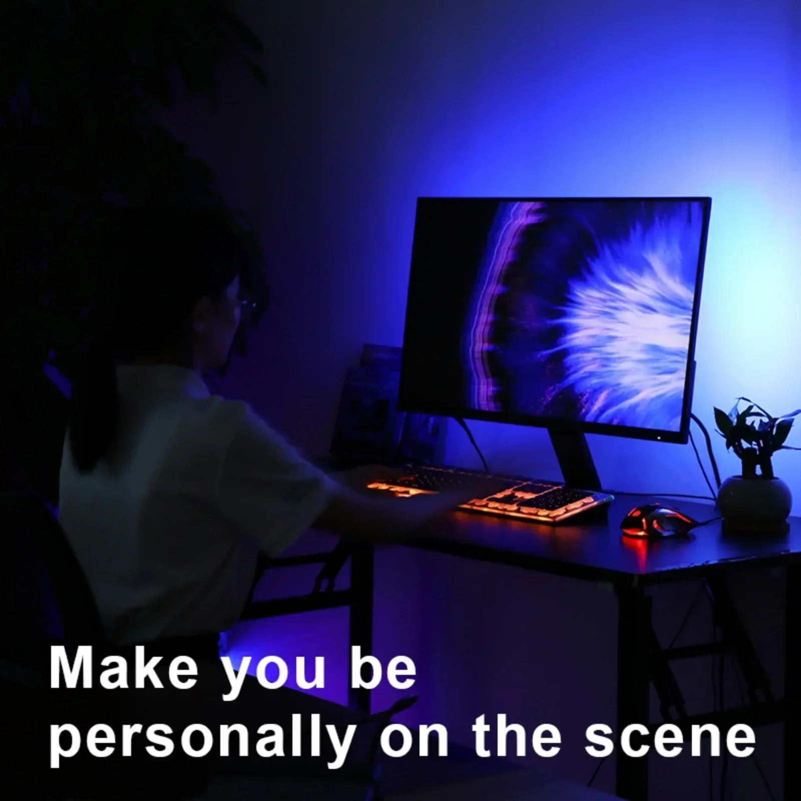 5V WS2812B 60 LED RGB Strip Light with USB Sync Controller for PC 27 to 32 Inch Monitor Backlight DIY Ambient Lighting