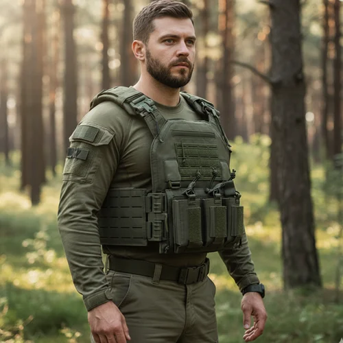 Imagen 2 del producto Chaleco táctico, paquete doble de desmontaje rápido, chaleco ligero de equipo negro para exteriores estilo caza al aire libre con corte láser, de alta calidad