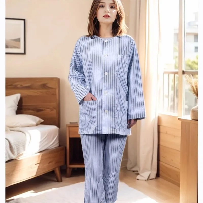 Stripe Patient suits Easy to wear medical nursing clothes patient hospital pajamas medical top pant 2pcs set Nursing accessories