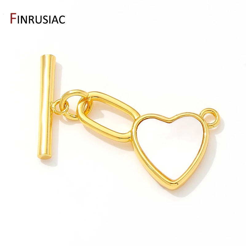 Jewellery Making Supplies 14K Gold Plated Heart Shape Shell Toggle OT Clasps Jewelry Components For DIY Necklace Bracelet Making