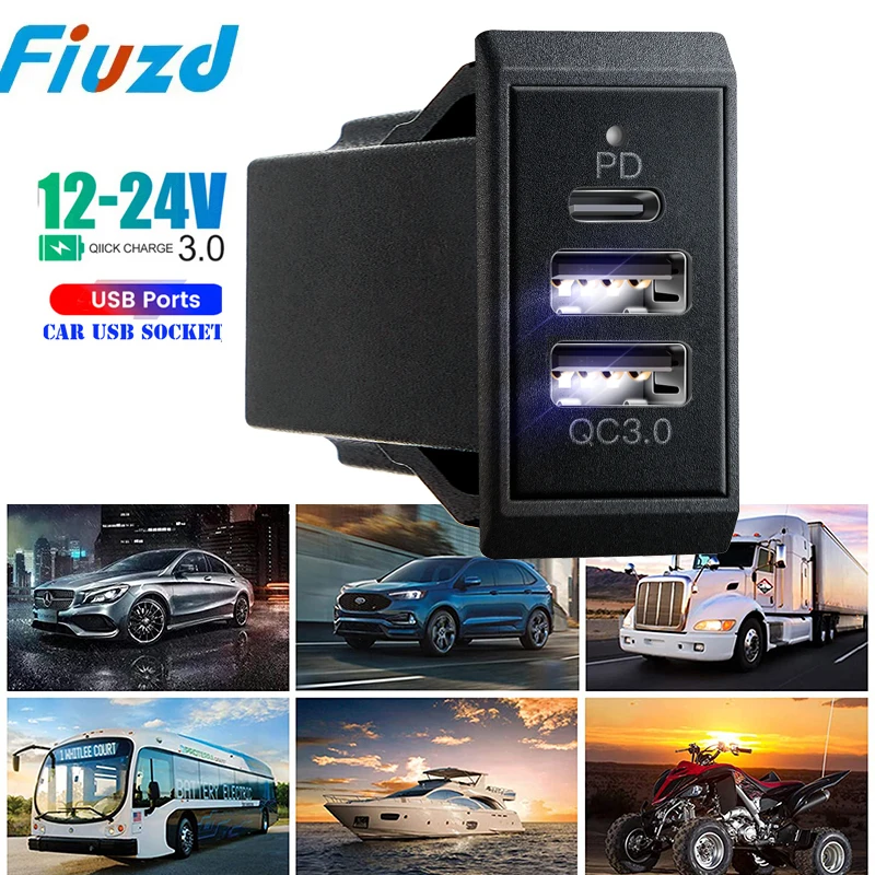 Ładowarka samochodowa USB, gniazdo zasilania, adapter do szybkiego ładowania telefonu komórkowego do samochodu, kampera, łodzi, jachtu, ciężarówki, motocykla.