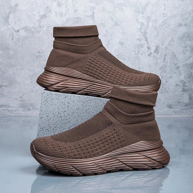 

Мужские и женские высокие повседневные кроссовки, дышащие сетчатые кроссовки для бега, большие размеры, нескользящие прочные прогулочные ботинки на толстой подошве для пар