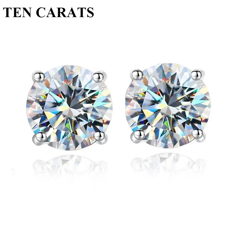 

TEN CARATS Men's and women's Stud earrings 0.3-2ct Moissanite S925 Sterling Silver Fashion Earrings VVS1 Round diamonds