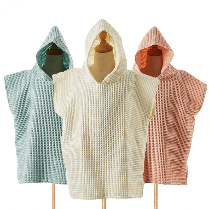 Cotton Waffle Hooded Baby Bath Towel Soft Boys Girls Beach Towel Baby Cape Blanket Children's Bathrobe Baby Bath Items