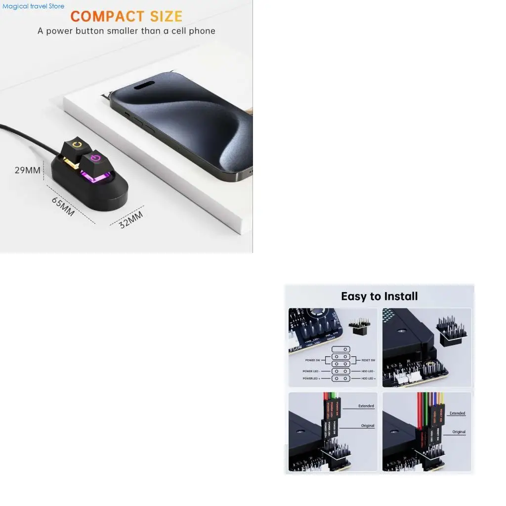 N2UB Desktop External Power Button Computer Adapter Splitter Line ABS Housing