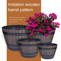 Rustic Wooden Barrel Flower Pot Courtyard Decoration Round Planter for Friend Family Neighbors Gift
