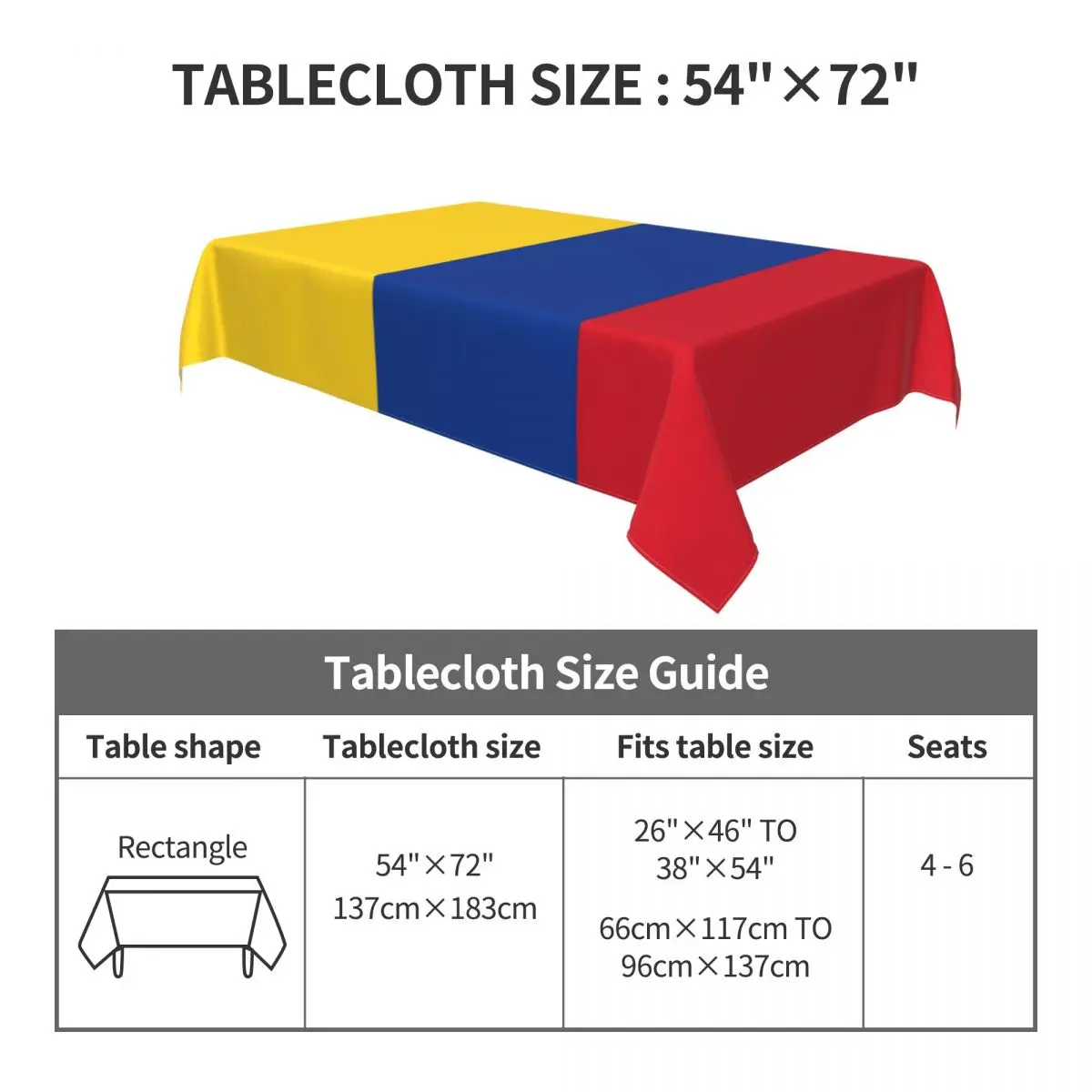 Flaga kolumbii obrus prostokątny elastyczny dopasowany olejoodporny obrus na bankiet