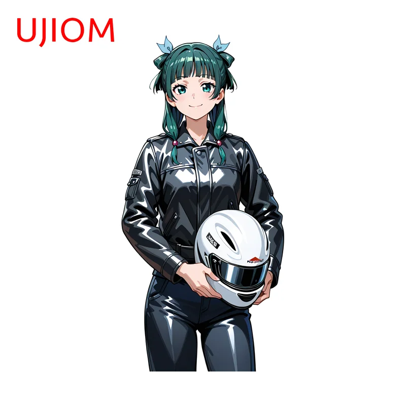 UJIOM A Girl with Dark Green Hair Dashing Heroic Wall Sticker Holding The Helmet with Both Hands Decal Chambre Decoration
