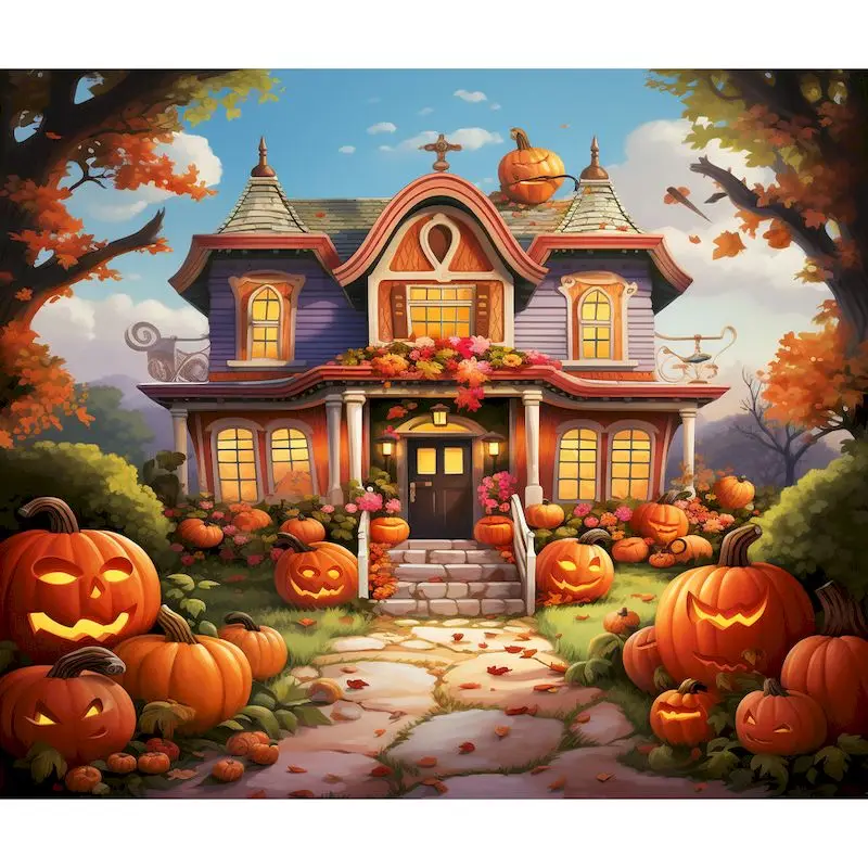 

GATYZTORY Diy Painting By Numbers With Frame Pumpkin House Acrylic Paint On Canvas Picture By Numbers For Adults kids Halloween