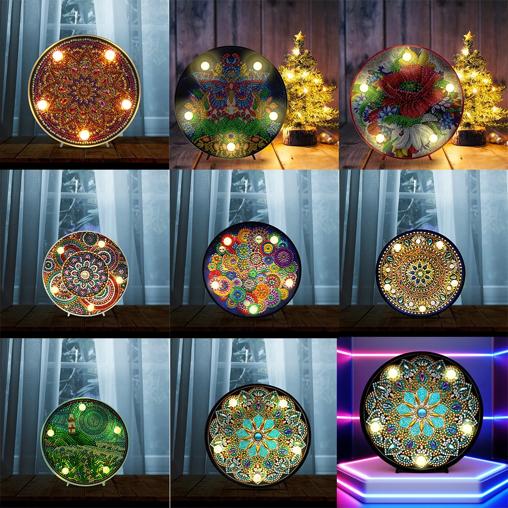 Diamond Painting LED Lamp Light Mandala 5D Diamond Embroidery Landscape Rhinestones DIY Diamond Christmas Halloween Gift