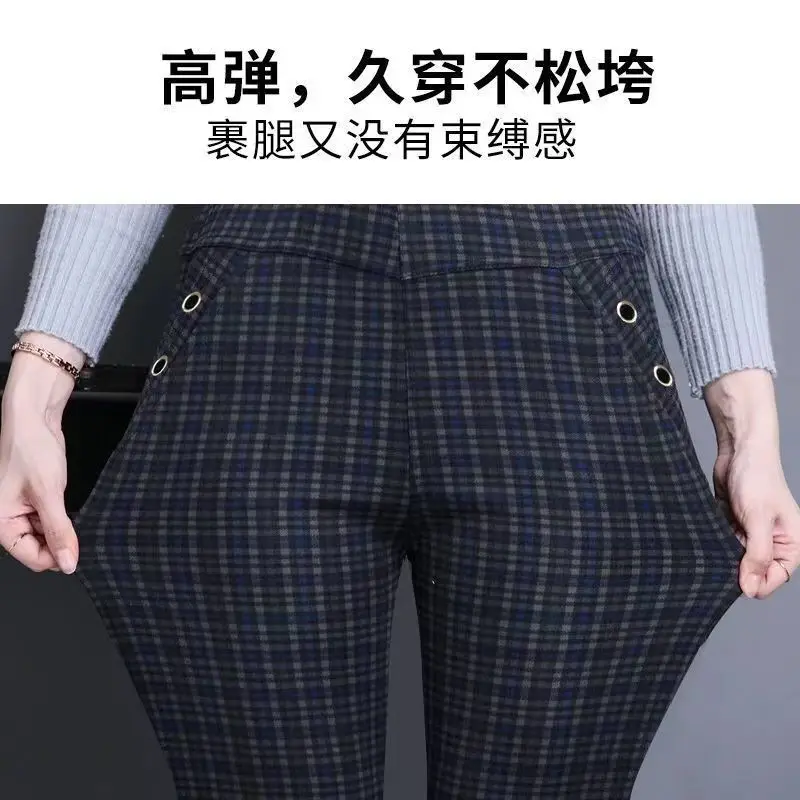 Frühling und Herbst frauen Hosen Mittleren alters und Ältere Hohe taille Elastische Hosen Mutter Plaid Casual Hosen Sommer