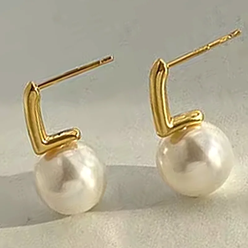 Party All-match Jewelry Boutique Gift Gold Plated Pearl Stud Earrings Basic Large Pearl Earrings For Women