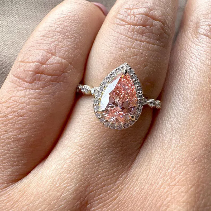 

1,50 карата VS VVS Розовая груша огранки Halo CVD и HPHT Свадебное кольцо с бриллиантом, 14-каратное золото, сертификат IGI, обручальное кольцо, подарок для нее