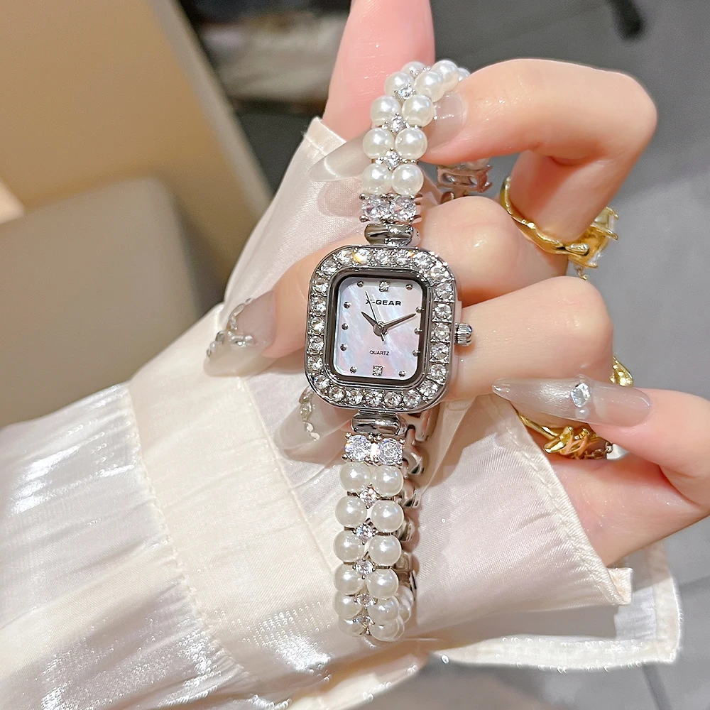 ساعة X-GEAR للسيدات بمينا مربع وسوار كوارتز وساعة يد من الفولاذ المقاوم للصدأ على طراز الحفلات
