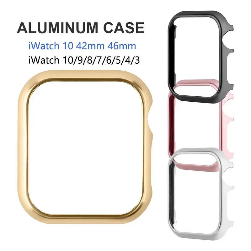 Accessories for Apple Watch Case 46mm 42mm Metal Bumper Protective Cover Frame for iWatch SE Series 10 9 8 7 Cases Aluminum Gold