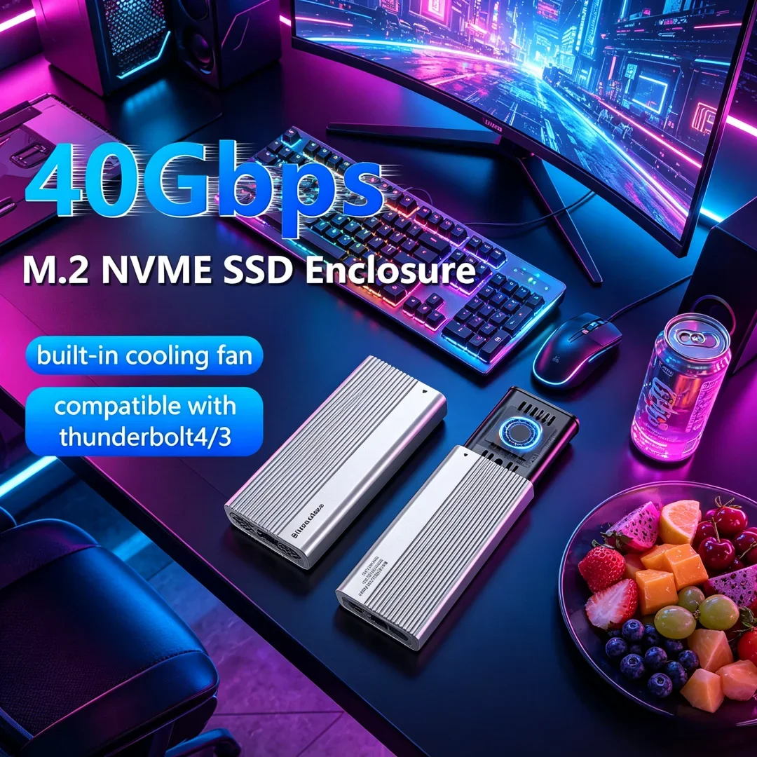 

Exquisite USB4 40Gbps M.2 NVMe SSD Enclosure with Cooling Fan PCIe 4.0 Solid State Drive Case Compatible with Thunderbolt