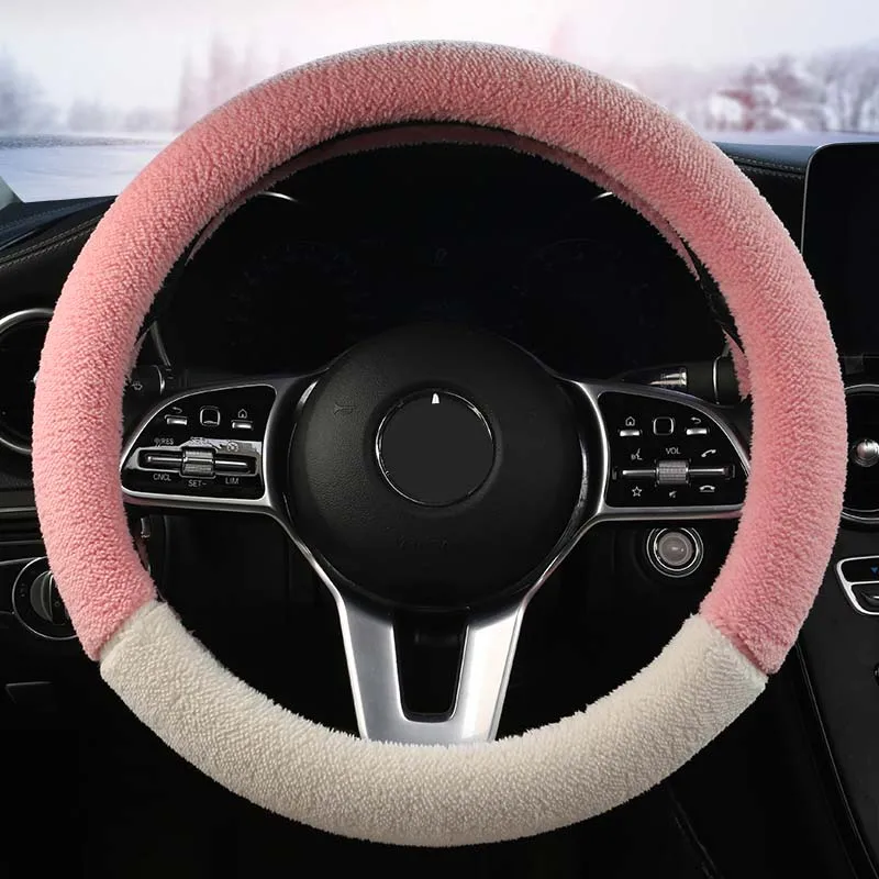 Lamb Wool Material Comfortable and Warm Universal car steering wheel cover Fashion and Soft Auto Accessories 38cm