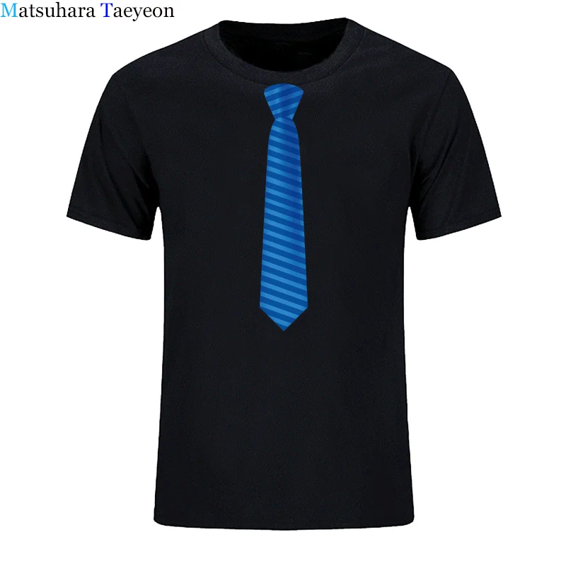 blue tie men tshirt brand Short Sleeve round collar printing fashion casual Men\'s t-shirt wear Tees Tops clothing