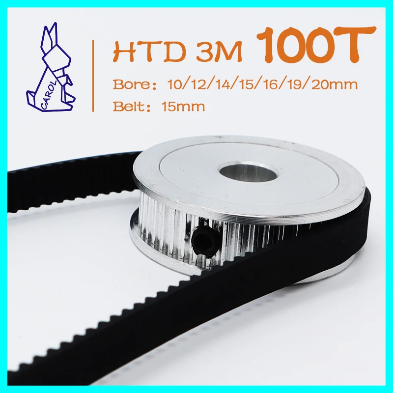 HTD 3M 100Teeth Pulley 3M 100T Timing Pulley Bore 10/12/14/15/16/20mm Belt Width 15mm 100 Teeth HTD3M Pulley Synchronous Wheels