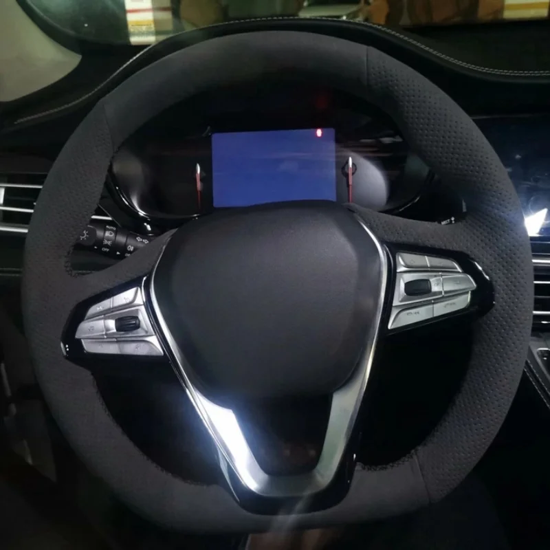 

Custom Hand-stitched Black Suede Leather Anti-slip Breathab Car Steering Wheel Cover For Changan CS35 Plus 2023 Auto Interior