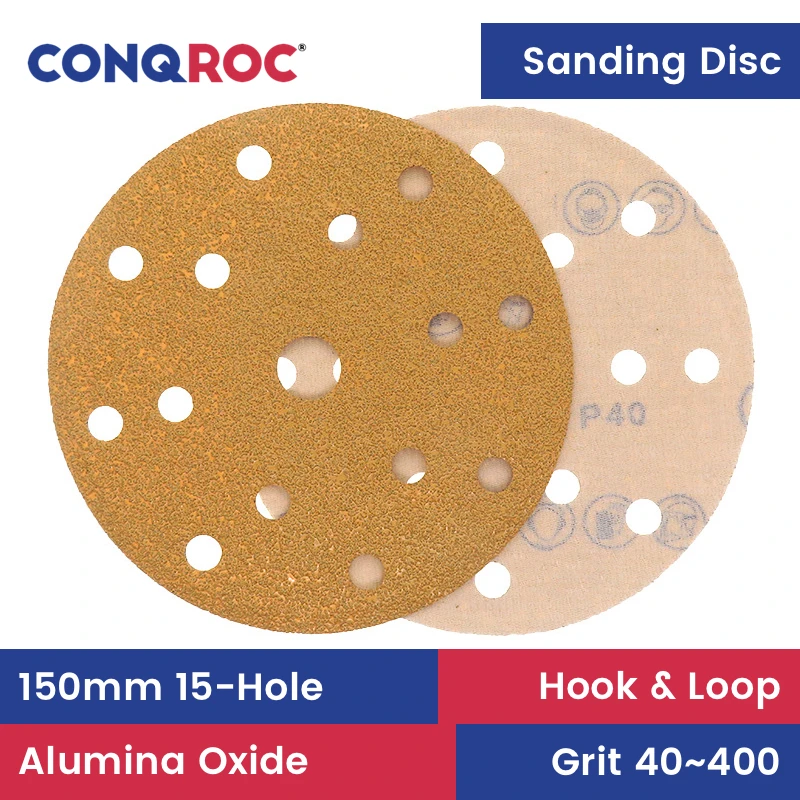 샌딩 디스크 알루미늄 산화물 사포 후크 및 루프, 자동차 페인트 샌딩 하이 퀄리티, 150mm(6 인치), 15 홀 25 피스 그릿-40 ~ 400